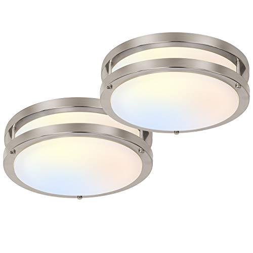 hykolity 13 inch Flush Mount LED Ceiling Light Fixture, 2700K/3000K/3500K/4000K/5000K Adjustable Ceiling Lights, Brushed Nickel Saturn Dimmable Lighting for Bathroom Kitchen or Stairwell, ETL Listed - 2 Pack - Image 1