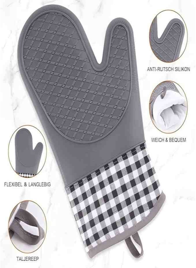 Oven Mitts and Pot Holders 4pcs Set, Kitchen Oven Gloves, Heat-Resistant Baking Gloves, Non Slip Silicone Gloves for Cooking and Barbecue (Gray) - Image 4