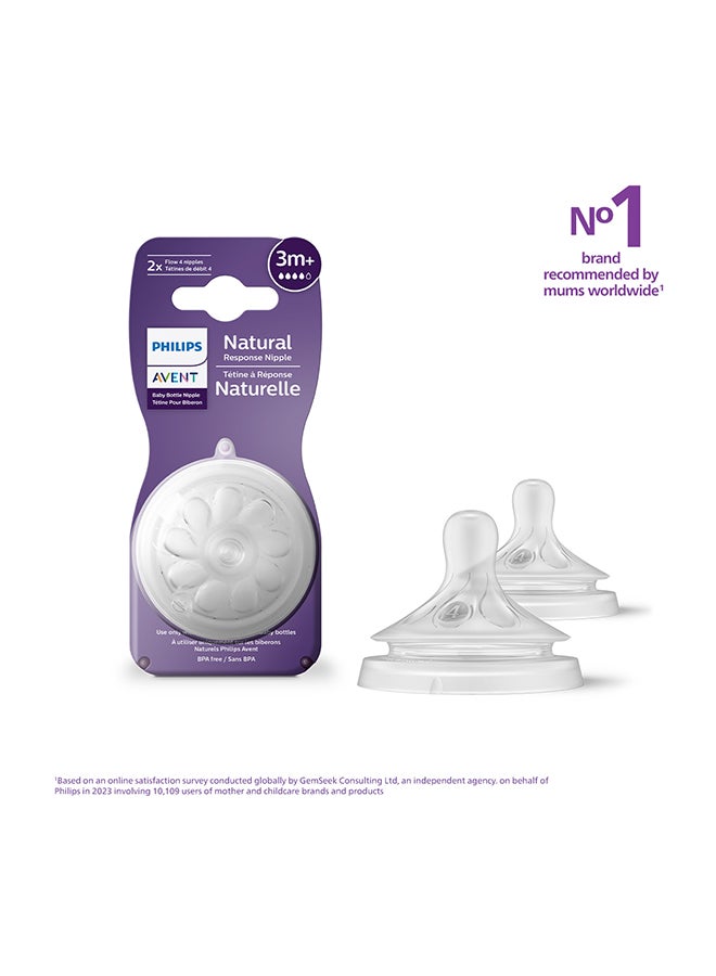 Baby Feeding Bottle Teat Natural Response SCY964/02 | 3M+ Age | Flow 4 | BPA Free, Fast Flow Nipple (Pack of 2 Nipples) | No.1 Brand Recommended By Moms Worldwide
