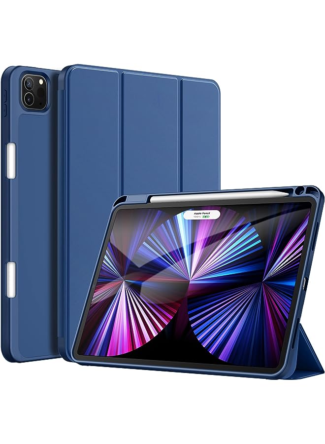 Jetech حافظة لجهاز iPad Pro مقاس 11 بوصة (موديل 2022/2021/2020) مع حامل قلم رصاص، تدعم شحن القلم الثاني، غطاء رفيع للكمبيوتر اللوحي مع ظهر ناعم من مادة TPU، خاصية الإيقاظ/النوم التلقائي (أزرق داكن) - Image 1