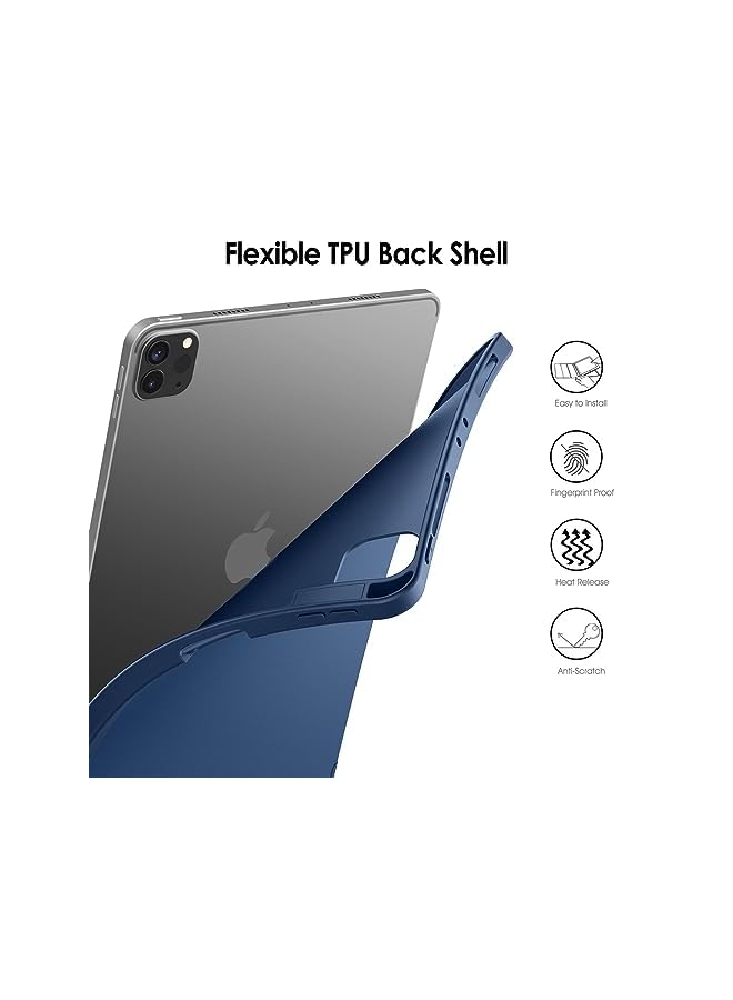 Jetech حافظة لجهاز iPad Pro مقاس 11 بوصة (موديل 2022/2021/2020) مع حامل قلم رصاص، تدعم شحن القلم الثاني، غطاء رفيع للكمبيوتر اللوحي مع ظهر ناعم من مادة TPU، خاصية الإيقاظ/النوم التلقائي (أزرق داكن) - Image 4