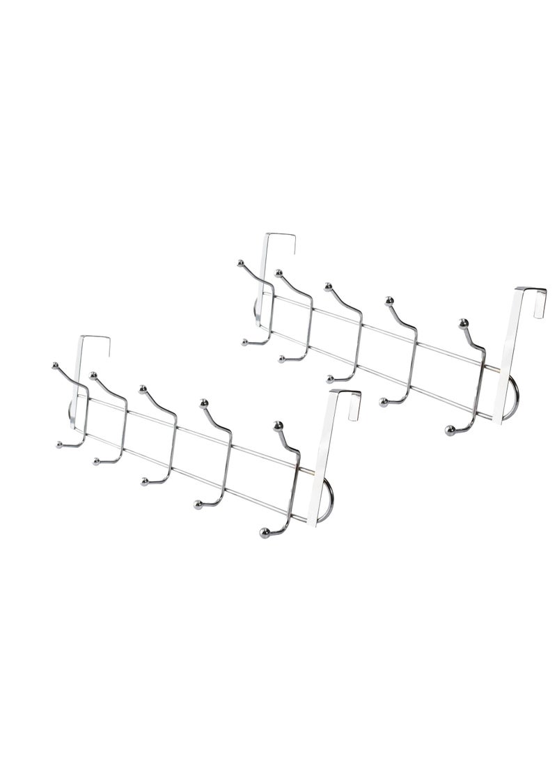 2 Piece Of Over Door 5 Hooks Coat Hanger – Heavy Duty Chrome Hook Rack for Coats, Towels, Hats – Rust-Resistant Hanging Organizer – No Drilling Require - Image 1