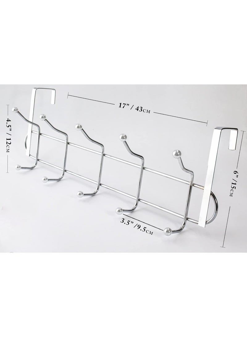 2 Piece Of Over Door 5 Hooks Coat Hanger – Heavy Duty Chrome Hook Rack for Coats, Towels, Hats – Rust-Resistant Hanging Organizer – No Drilling Require - Image 2