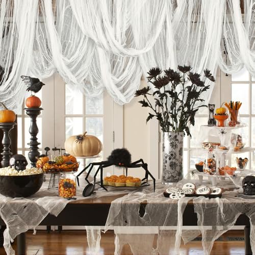 Vellibring 400" x 85" Halloween Creepy Cloth Decoration, Large White Spooky Fabric Cloth Scary Gauze Cheesecloth for Haunted House Halloween Party Yard Wall Indoor Outdoor Decor - Image 4