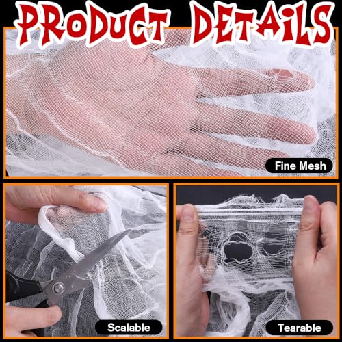 Vellibring 400" x 85" Halloween Creepy Cloth Decoration, Large White Spooky Fabric Cloth Scary Gauze Cheesecloth for Haunted House Halloween Party Yard Wall Indoor Outdoor Decor - Image 3