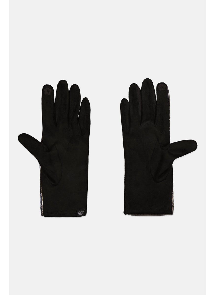 Women 1 Pair Velvet Quilted Gloves, Gray