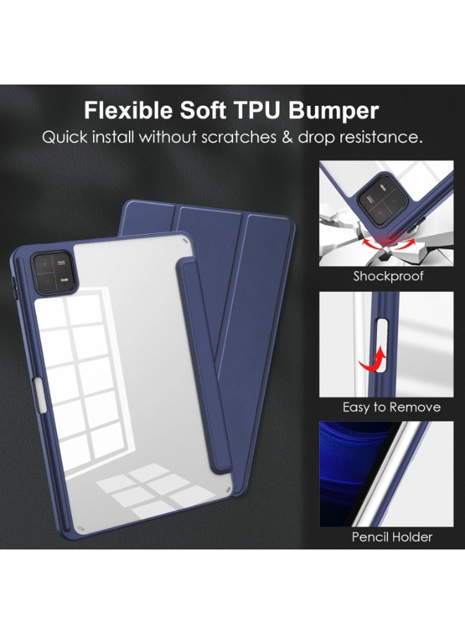 إيفو جراب متوافق مع شاومي باد 7/7 برو 11.2 انش 2024، غطاء رفيع ثلاثي الطيات للحماية من السقوط مع ظهر صلب شفاف وحامل قلم غطاء ذكي مع خاصية التنبيه/السكون التلقائي، ازرق - Image 4