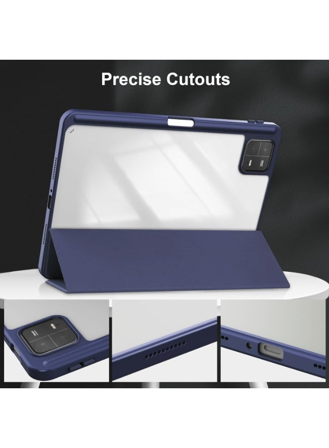 إيفو جراب متوافق مع شاومي باد 7/7 برو 11.2 انش 2024، غطاء رفيع ثلاثي الطيات للحماية من السقوط مع ظهر صلب شفاف وحامل قلم غطاء ذكي مع خاصية التنبيه/السكون التلقائي، ازرق - Image 3
