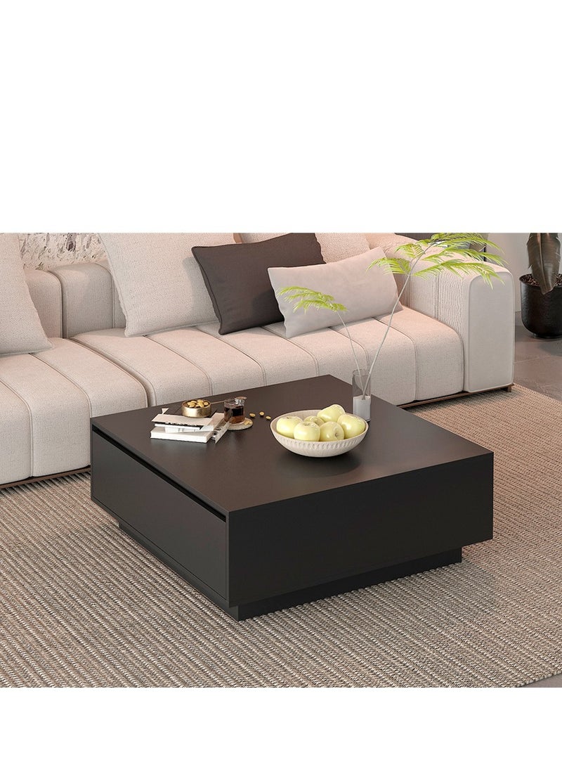 Coffee Table, Multi-Functional Center Table with Storage Drawer, Modern Square Living Room Desk Sofa Side Table for Home Office Coffee Shop, 90*90*35cm (Black, CJ028) - Image 1