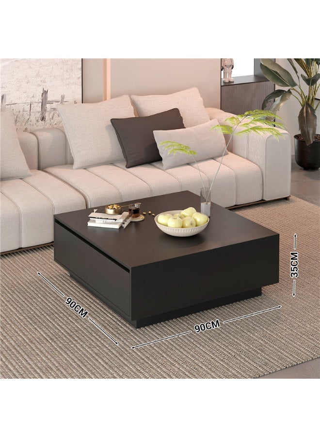 Coffee Table, Multi-Functional Center Table with Storage Drawer, Modern Square Living Room Desk Sofa Side Table for Home Office Coffee Shop, 90*90*35cm (Black, CJ028) - Image 4
