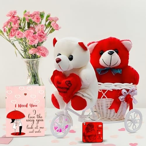 Sky Trends Best Gifts For Valentine Couple Teddy Cycle || Birthday Gift for Girl Friend Love you forever 2 Teddy with cycle,Keychain - Image 1
