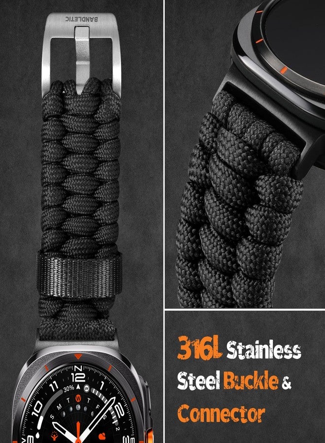 Bandletic سوار Bandletic 550 Paracord Nylon متوافق مع ساعة Samsung Galaxy Watch Ultra مقاس 47 مم للرجال، سوار متين مصنوع يدويًا من النايلون المضفر التكتيكي العسكري القابل للتهوية مع مشبك من الفولاذ المقاوم للصدأ - Image 5