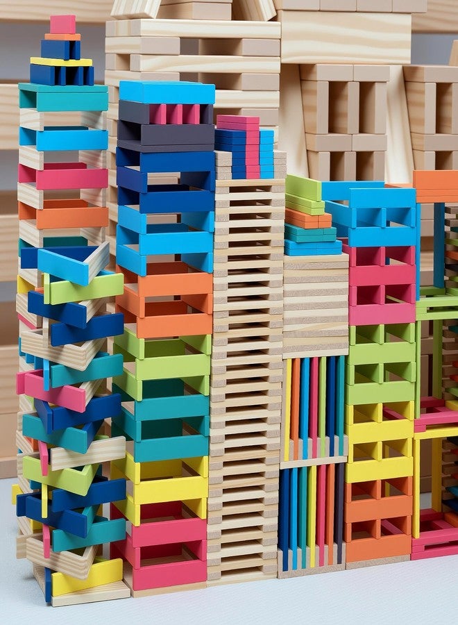 penepico Premium 300 Pcs Rainbow Wooden Building Planks Kit, Open-Ended Creative Building Blocks Set for Kids Ages 3-12,Colorful Pine STEM Construction Toys - Educational Sorting & Patterning Gift (4.65 in) - Image 4