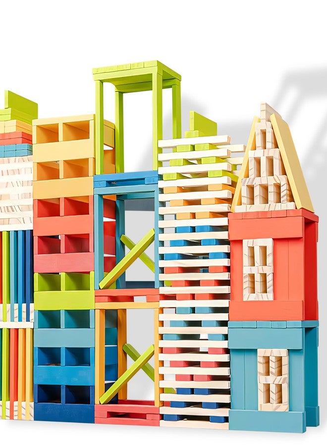 penepico Premium 300 Pcs Rainbow Wooden Building Planks Kit, Open-Ended Creative Building Blocks Set for Kids Ages 3-12,Colorful Pine STEM Construction Toys - Educational Sorting & Patterning Gift (4.65 in) - Image 5