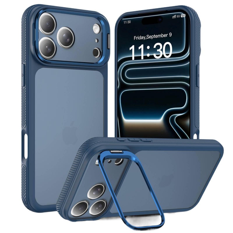 BB غطاء واقي بسيليكون لـ iPhone 17 / 17 Air / 17 Pro / 17 Pro Max مع حماية من السقوط ومقاومة بصمات الأصابع مع مقاوم للصدمات مع حامل قائم مع فتحة حبل التعليق باللون أزرق بوظيفة حامل م. - Image 1
