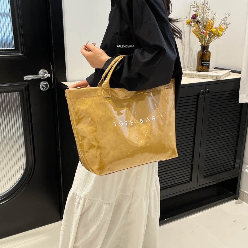Korean Style Pvc Large-Capacity Printed Letter Handbag Ins Trend Versatile Retro Dupont Paper Women'S Bag - Image 2