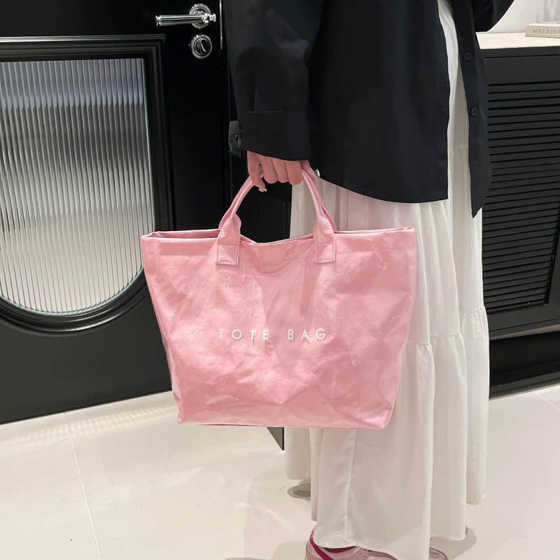 Korean Style Pvc Large-Capacity Printed Letter Handbag Ins Trend Versatile Retro Dupont Paper Women'S Bag - Image 4