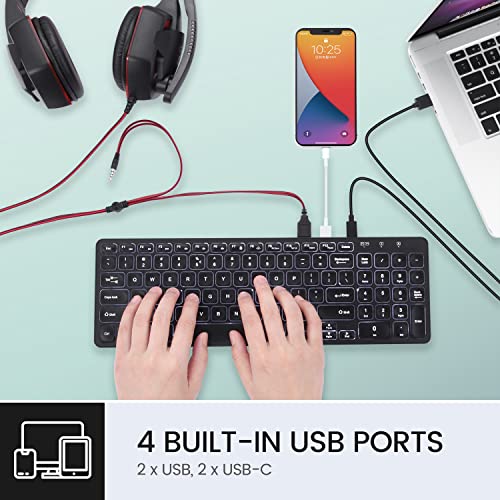 Perixx PERIBOARD215B US Wired Keyboard Ultra Slim Scissor Keys 2 Builtin USBA USBC Ports Detachable Cable Black US English - Image 3