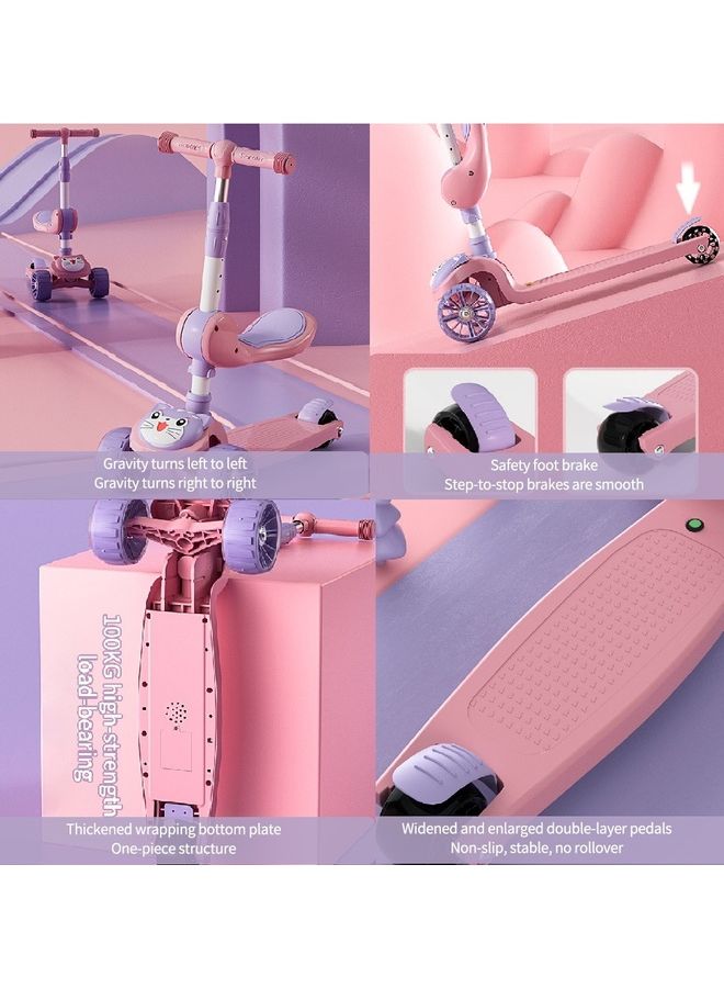Kidle 2 In 1 Adjustable Height Foldable Scooter Pink 79x25x58cm - Image 5