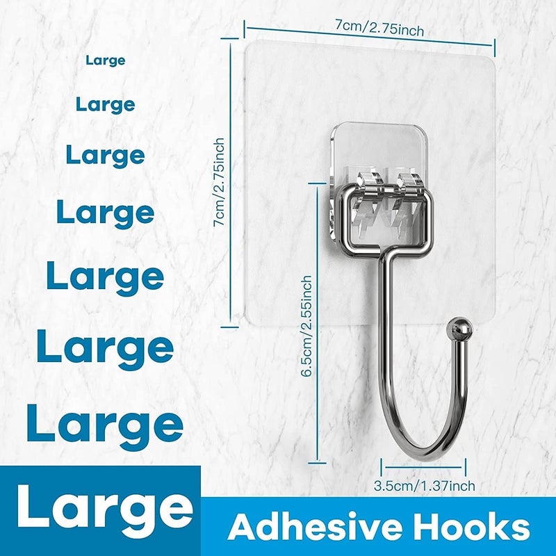 KILOW Large Adhesive Hooks for Hanging Heavy Duty Wall Hooks 22 lbs Self Adhesive Towel Hook Waterproof Transparent - Image 1