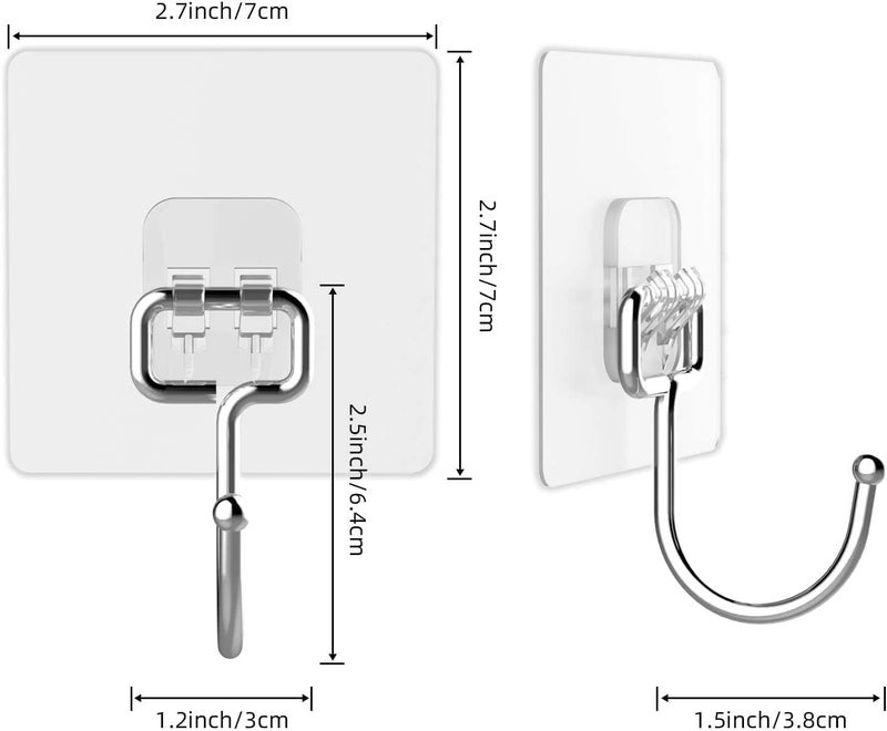KILOW Large Adhesive Hooks for Hanging Heavy Duty Wall Hooks 22 lbs Self Adhesive Towel Hook Waterproof Transparent - Image 4
