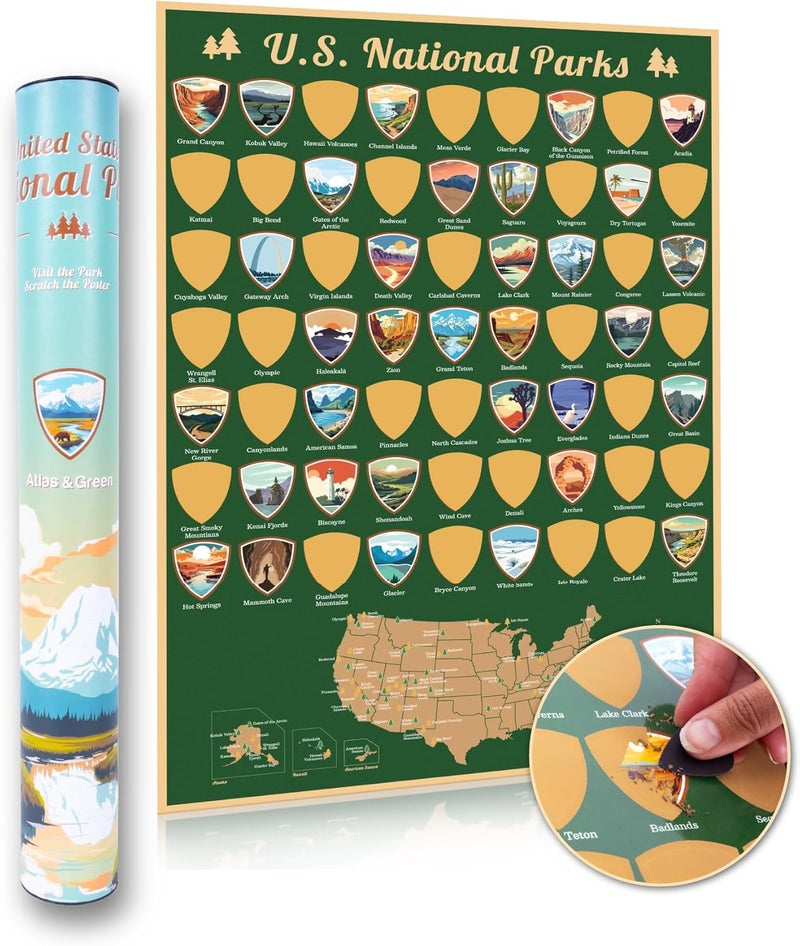US National Parks Scratch Off Poster. A2 National Parks Map. USA Travel Map Scratch Off Poster. USA Scratch Off Map National Park Posters Travel Map Tracker With Gift Tube - Image 1