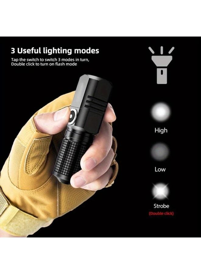 Mini Flashlight USB Rechargeable IP65 Waterproof Aluminum Alloy 3 Modes Emergency Camping Light - Image 3