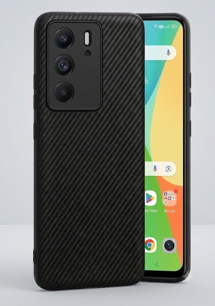 موكولو جراب لهاتف Realme C75 بنسيج ألياف الكربون المصقول - أسود - Image 1