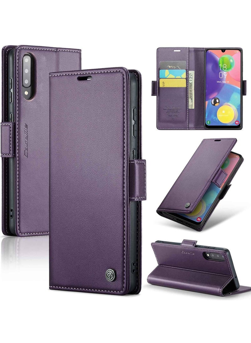 CaseMe Phone Case Luxury PU Leather Design Anti Fingerprint 023 Flip Cover Card Slot Holder Cover For Samsung Galaxy A70 (Purple) - Image 1