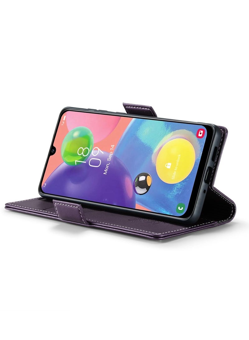 CaseMe Phone Case Luxury PU Leather Design Anti Fingerprint 023 Flip Cover Card Slot Holder Cover For Samsung Galaxy A70 (Purple) - Image 3