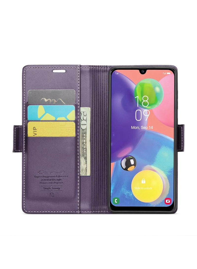 CaseMe Phone Case Luxury PU Leather Design Anti Fingerprint 023 Flip Cover Card Slot Holder Cover For Samsung Galaxy A70 (Purple) - Image 4