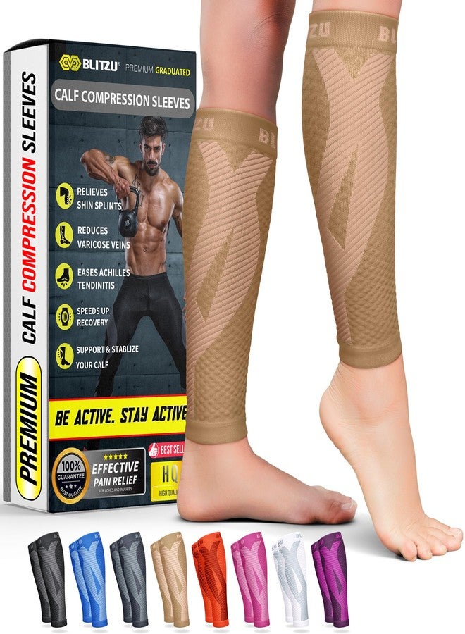 BLITZU Calf Compression Sleeve One Pair Leg Performance Support for Shin Splint & Calf Pain Relief. Men Women Runners Guards Sleeves for Running. Improves Circulation and Recovery Purple S/M - Image 1