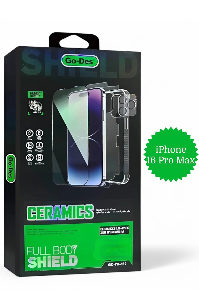 جو-ديز بكج الحماية الكاملة لـ آيفون 16 برو ماكس (iPhone 16 Pro Max) جراب حماية مصنوع من مواد عالية الجودة, حماية الشاشة بوضوح عالي, واقي عدسات الكاميرا, واقي لحماية خلفية الهاتف, حماية قصوى ضد الخدوش والكسر