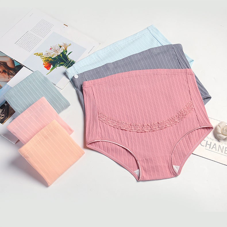 Breathable High-Waist Maternity Underwear Adjustable Lace Cotton Blue  - Image 5