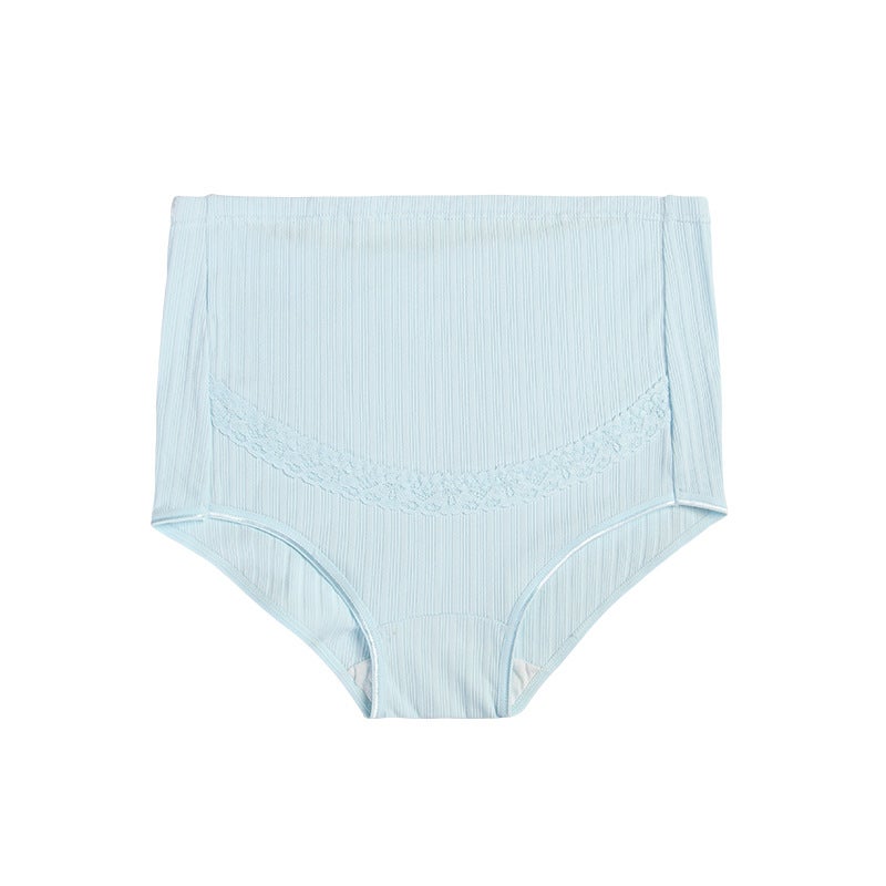 Breathable High-Waist Maternity Underwear Adjustable Lace Cotton Blue  - Image 1