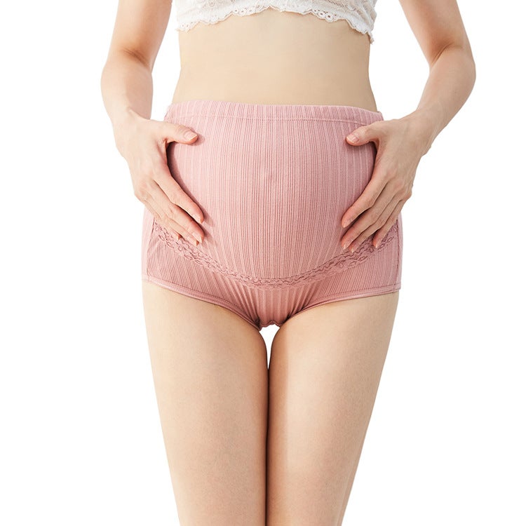 Breathable High-Waist Maternity Underwear Adjustable Lace Cotton Blue  - Image 4