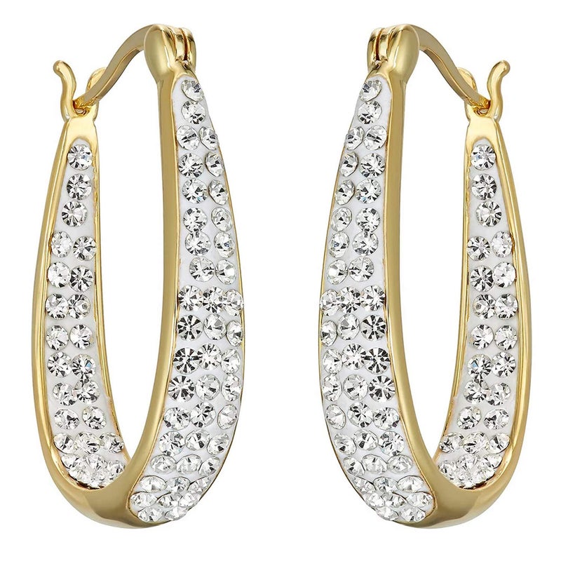 Savlano Inside Out Oval Shape Crystal Hoop Earrings For Women (Yellow Gold) - Image 2