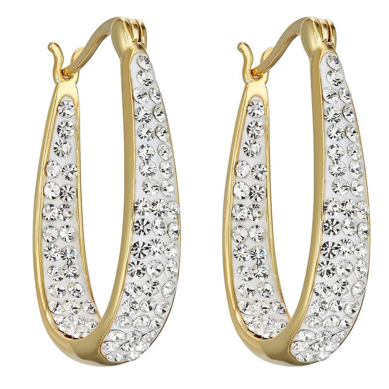 Savlano Inside Out Oval Shape Crystal Hoop Earrings For Women (Yellow Gold) - Image 1