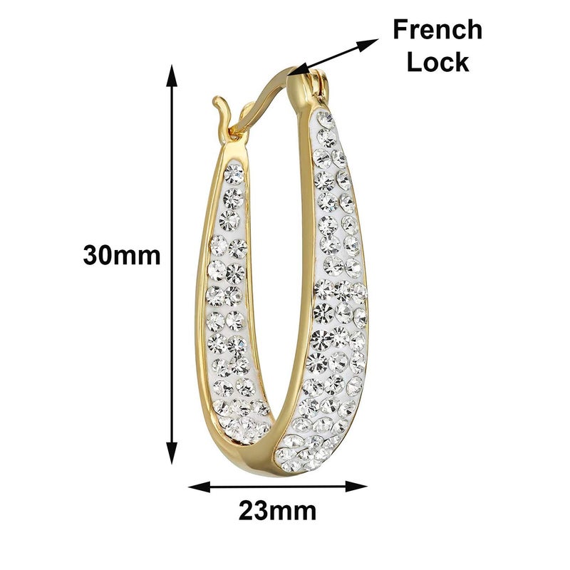 Savlano Inside Out Oval Shape Crystal Hoop Earrings For Women (Yellow Gold) - Image 3