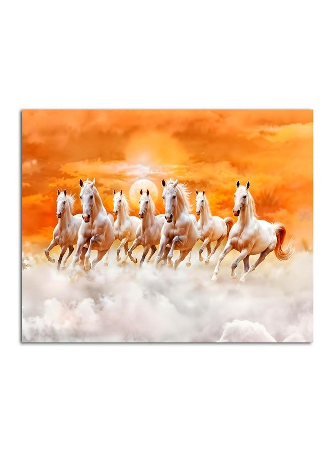 FlyBuy HUB Flybuy Hub Premium Canvas Wall Painting, 7 Running Horses, Vastu Design, Living Room Decor (Colour 4, 23 X 18 INCH, Wrapped Canvas) - Image 1
