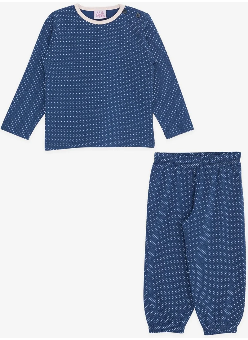 بريز Baby Girl Pajama Set, Polka Dot Patterned, 9 Months-3 Years, Navy Blue