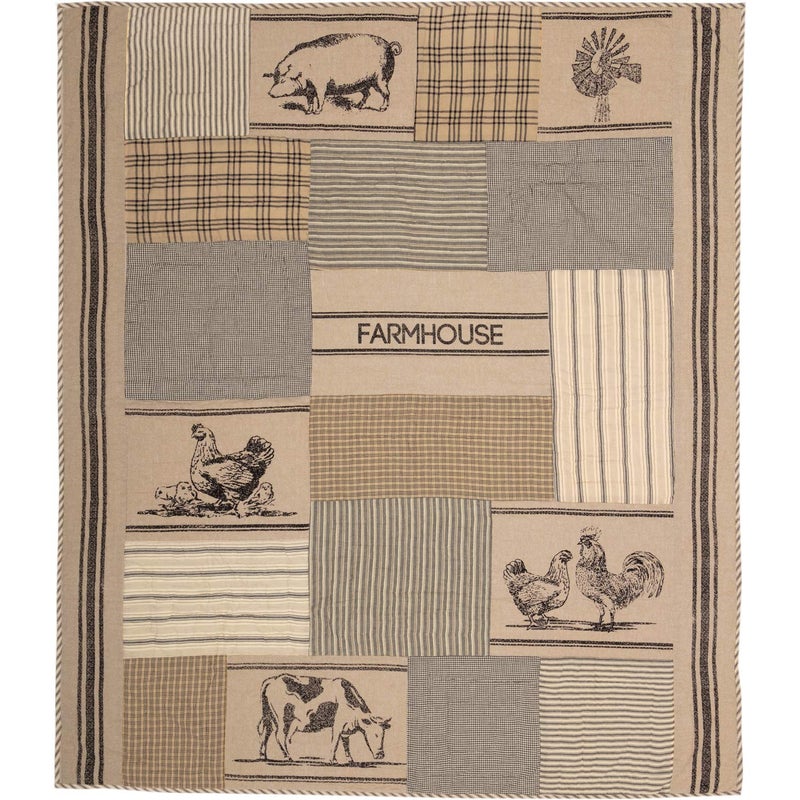 VHC Brands Sawyer Mill Farm Animal Quilted Throw Charcoal Gray 60x50