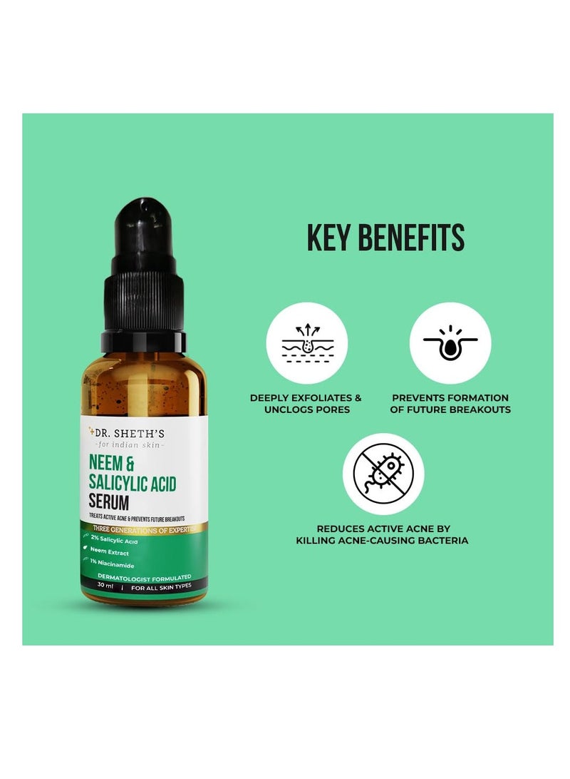 Dr. Sheth's Neem & Salicylic Acid Serum For Active Acne, Blackheads & Open Pores | Reduces Excess Oil & Kills Acne-Causing Bacteria 2%  - Image 2