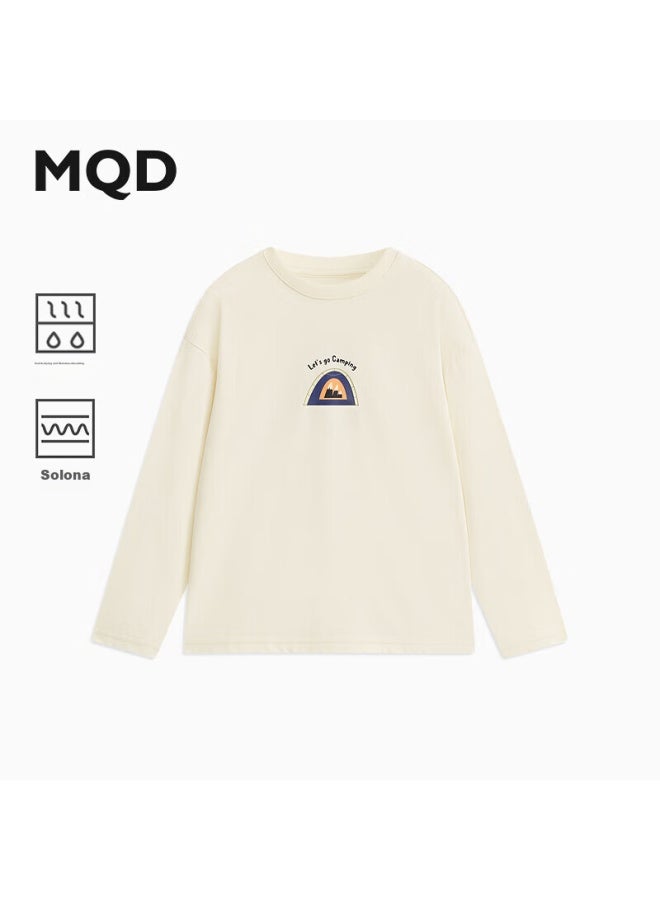 Mqd Boys' Clothing, Autumn New Style Basic Versatile Cartoon Casual Round Neck T-shirt, Off-white, Size 150 - Image 1