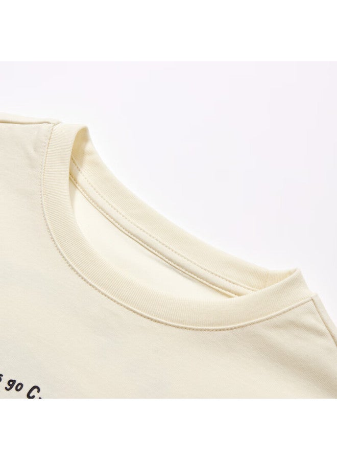 Mqd Boys' Clothing, Autumn New Style Basic Versatile Cartoon Casual Round Neck T-shirt, Off-white, Size 150 - Image 2