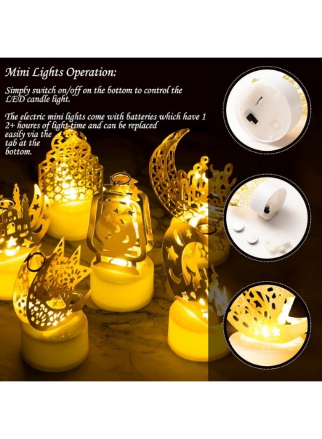 GGEROU 5Pcs Ramadan Lantern Decoration,Eid Candle Lights,Ramadan LED Candle Lantern,Castle, Vintage Oil Lamp, Pagoda,Moon Lighthouse Eid Mubarak Lamp, for Eid Wall Table Decor - Image 2