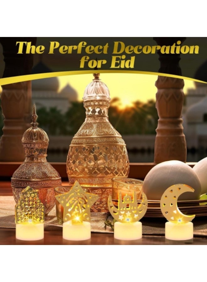 GGEROU 5Pcs Ramadan Lantern Decoration,Eid Candle Lights,Ramadan LED Candle Lantern,Castle, Vintage Oil Lamp, Pagoda,Moon Lighthouse Eid Mubarak Lamp, for Eid Wall Table Decor - Image 4