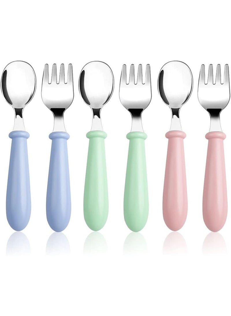 jaexest 6 Pieces Toddler Utensils – Kids Stainless Steel Forks and Spoons Set – Children‘s Safe Flatware with Round Handle – Metal Baby Cutlery – Dishwasher Safe - Image 1