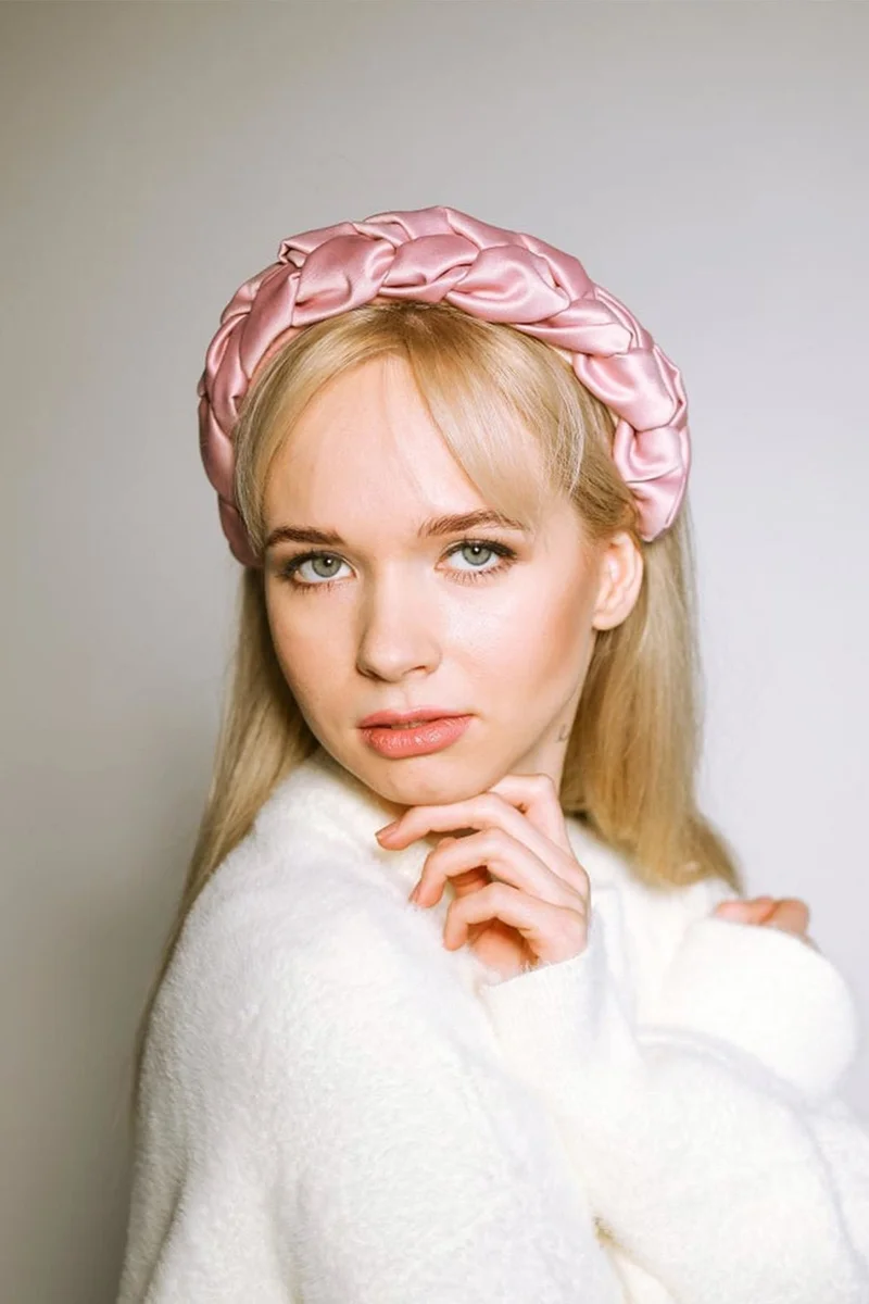 باهلس Women's Dusty Rose Color Luxury Braided Crown Hair Band