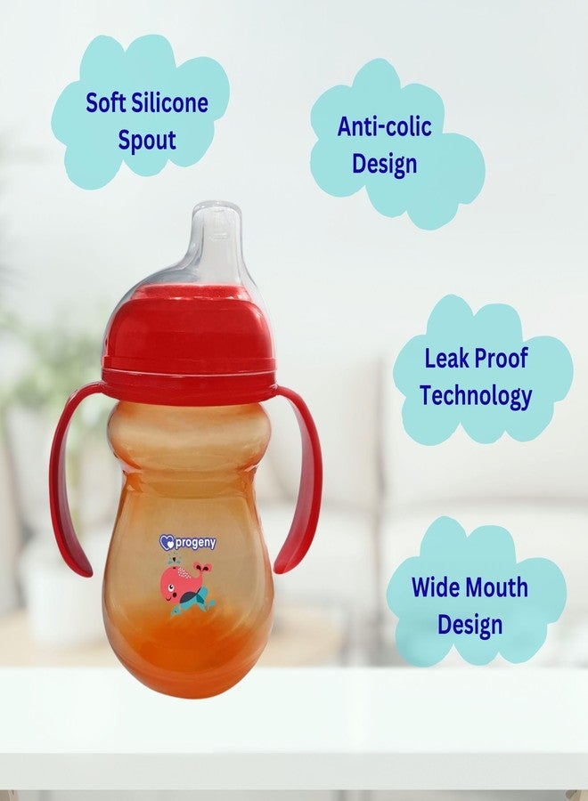 Progeny Silicone Classic Soft Spout Cup with Handles | 240ml | 6m+ | Anti-Spill | Soft Silicone Spout | BPA Free| Red - Image 3